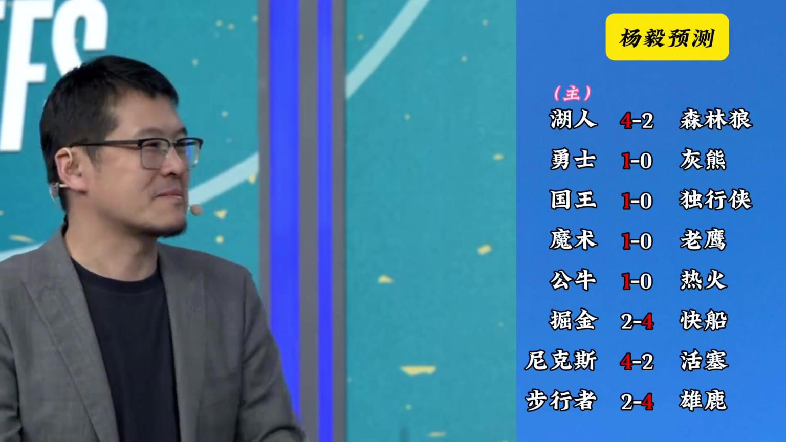 明燈來了！看看楊毅的季后賽預(yù)測(cè)：湖人4-2狼 快船4-2掘金